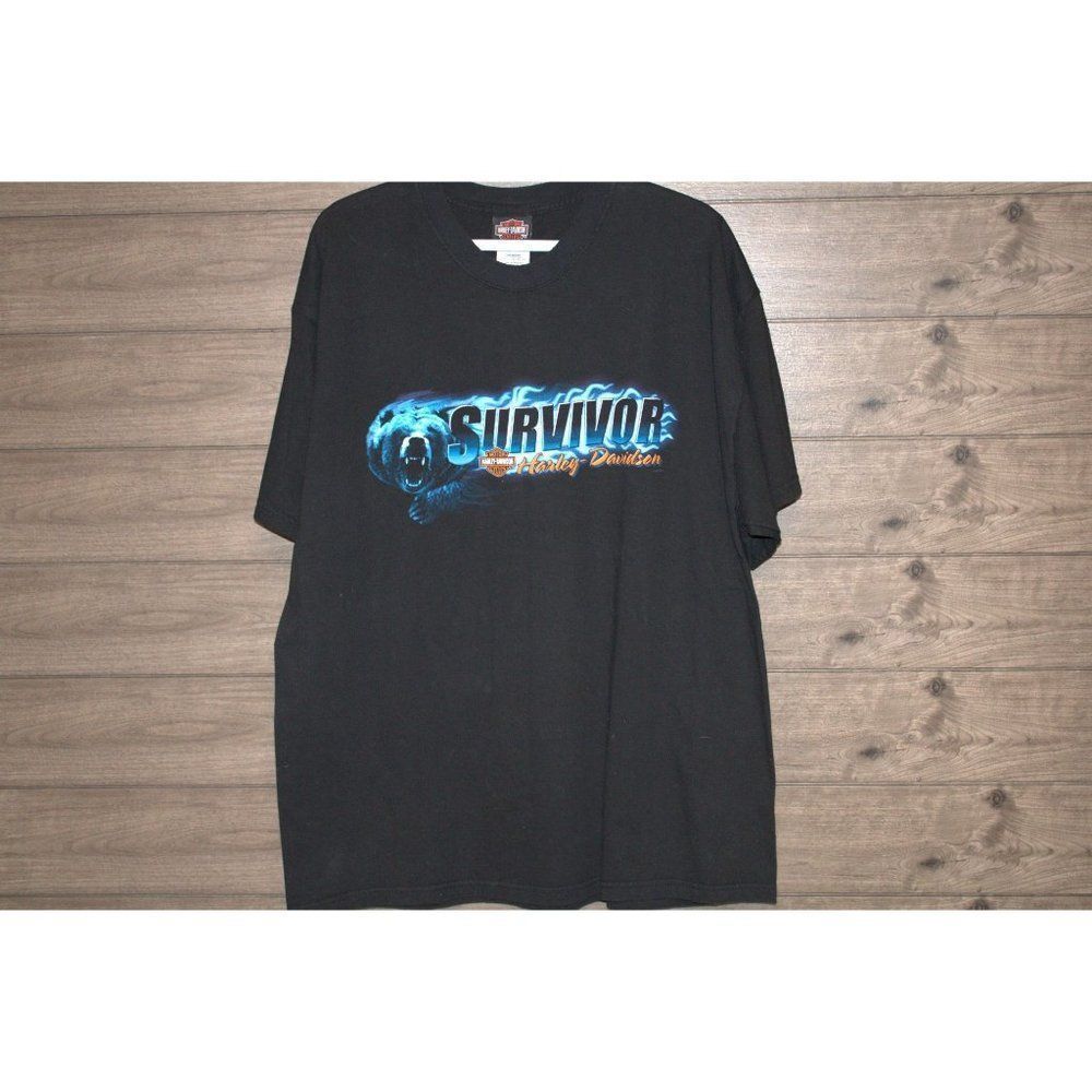 Men's Vintage Harley Davidson Black "Survivor" with Grizzly bear Logo Size XL